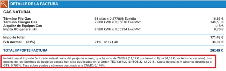 peajes acceso gas endesa