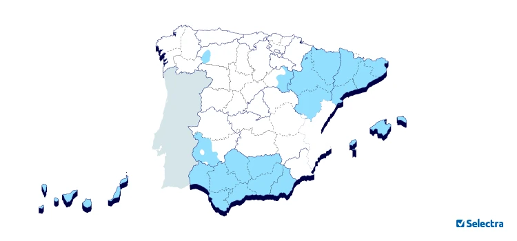 Mapa de la zona de distribución eléctrica de e-distribución (Endesa) en España