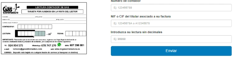 Cómo facilitar la lectura del contador de gas a Gas Extremadura