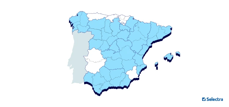 Mapa de la zona de distribución de gas natural de Nedgia en España