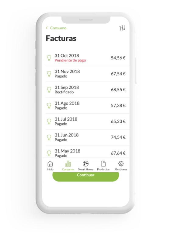 App Iberdrola Clientes — histórico de facturas