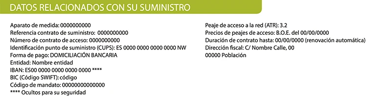 Datos relacionados con el suministro en la factura de gas de Iberdrola