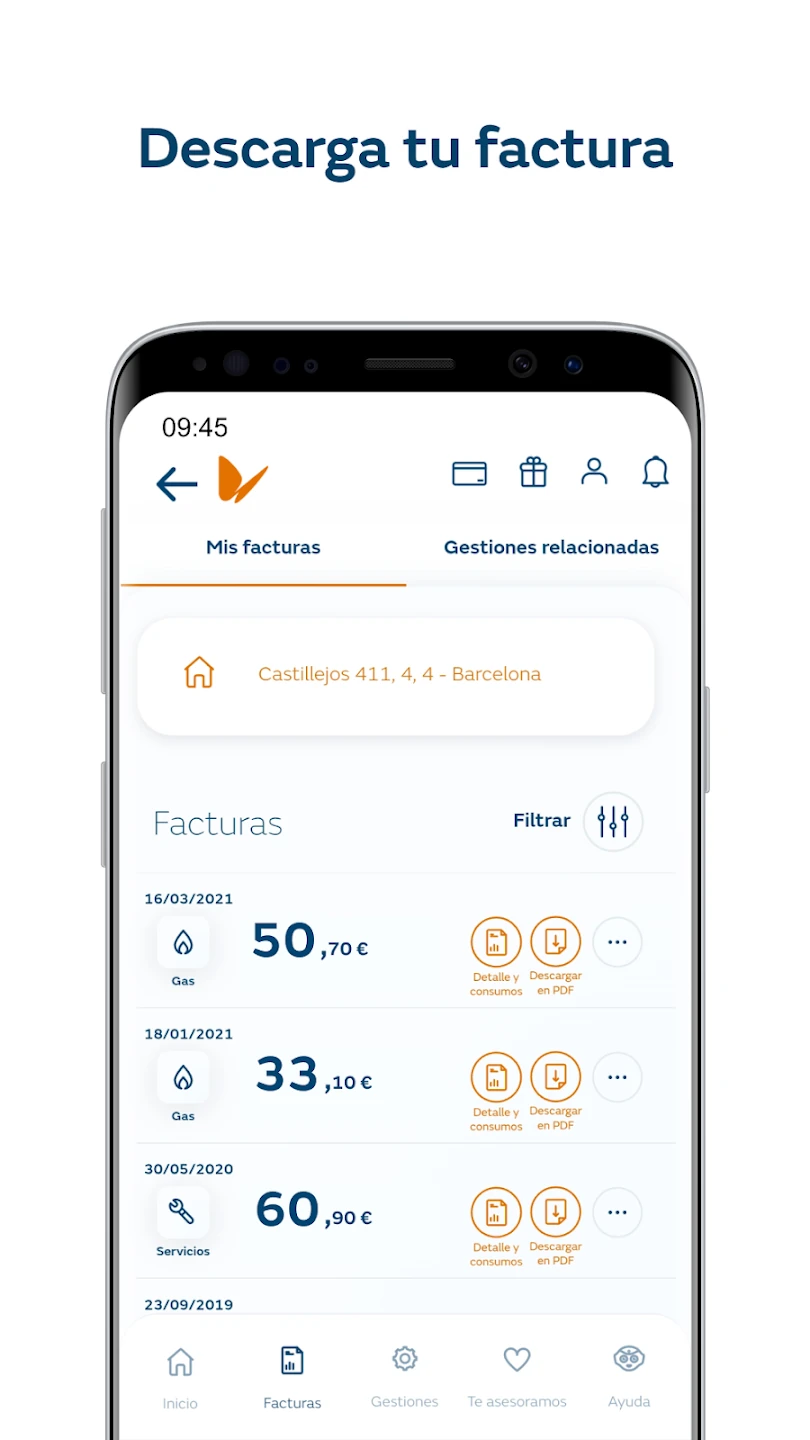 App Naturgy Clientes — descargar factura
