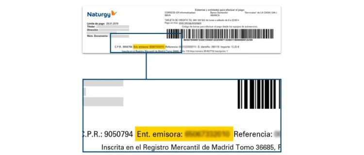 Entidad emisora en una factura de Naturgy