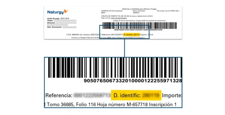 Número de identificación en una factura de Naturgy
