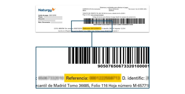 Número de referencia en una factura de Naturgy