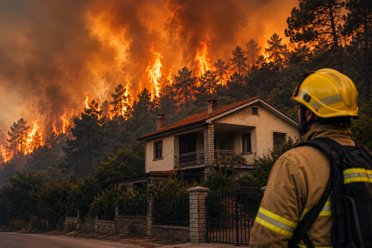 Vivienda afectada por un incendio forestal en España