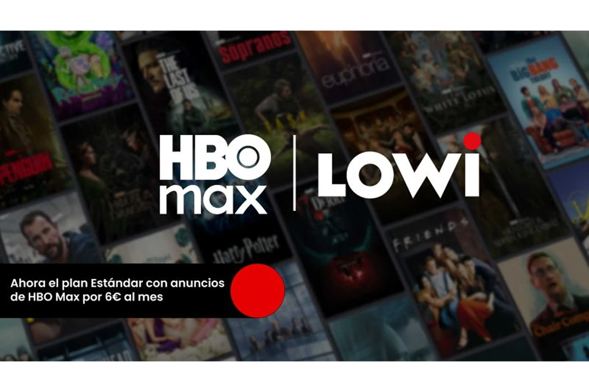 Logo de HBO Max y Lowi sobre fondo de series anunciando la llegada de la plataforma a las tarifas Lowi
