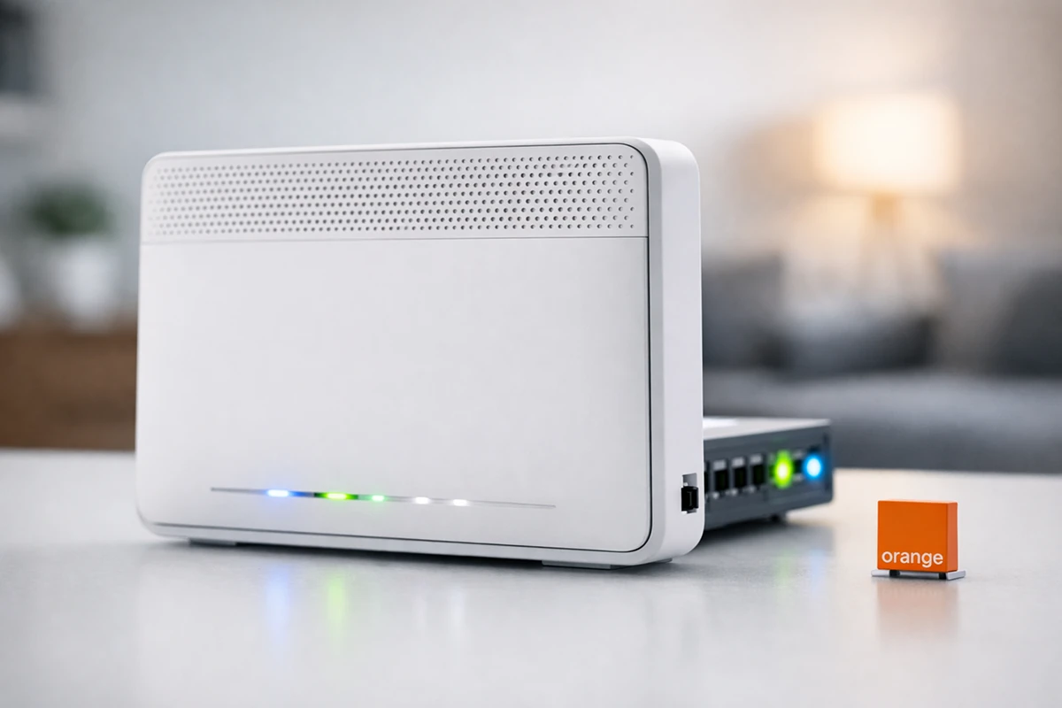 Router de Orange para ilustrar el lanzamiento de su nueva fibra de 5 Gb en España