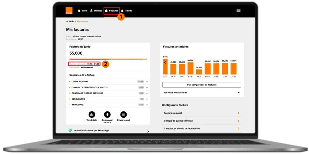 Interfaz Orange para consultar el ciclo de facturación
